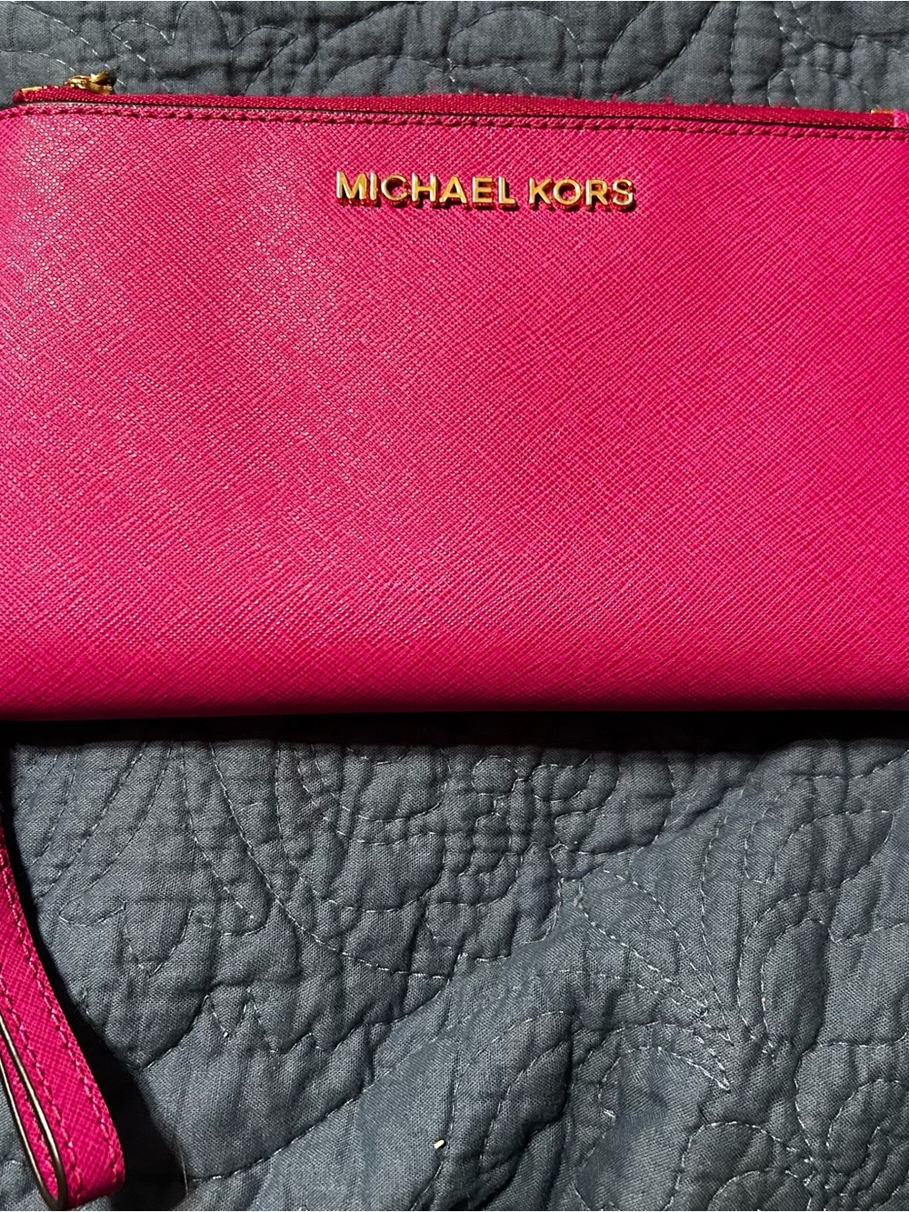 Michael Kors Fuchsia Saffiano Wristlet with Gold-Tone Logo